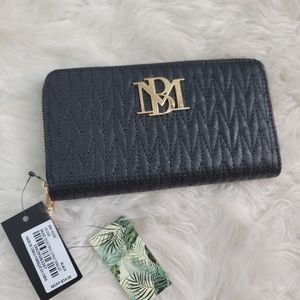 NWT BADGLEY MISCHKA BLACK IS LEATHER BRAID QUILTING WITH GOLD HARDWARE LOGO